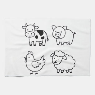 Linge De Cuisine Doux & Simple Contours d'Animaux de Ferme