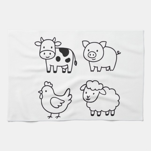 Linge De Cuisine Doux & Simple Contours d'Animaux de Ferme (Horizontal)