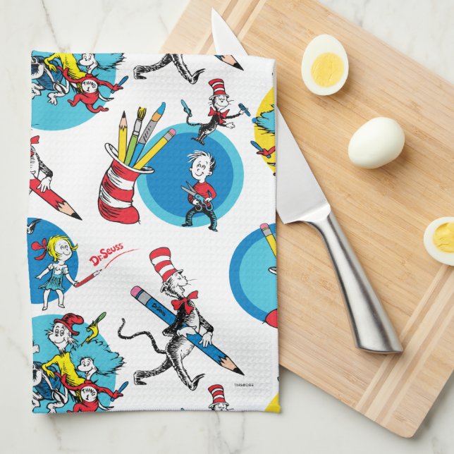 Linge De Cuisine Dr Seuss | Caractères avec Motif de crayons (Quart Plié)