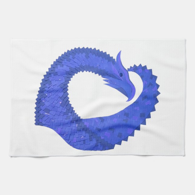 Linge De Cuisine Dragon au cœur bleu sur fond blanc (Horizontal)
