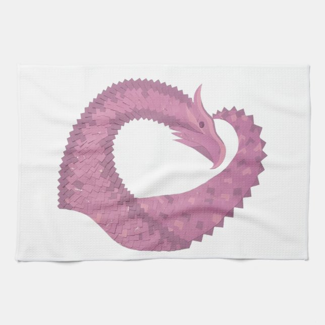 Linge De Cuisine Dragon cardiaque mauve sur blanc (Horizontal)