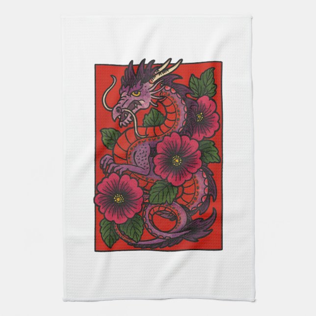 Linge De Cuisine Dragon chinois d'Hibiscus violet (Vertical)