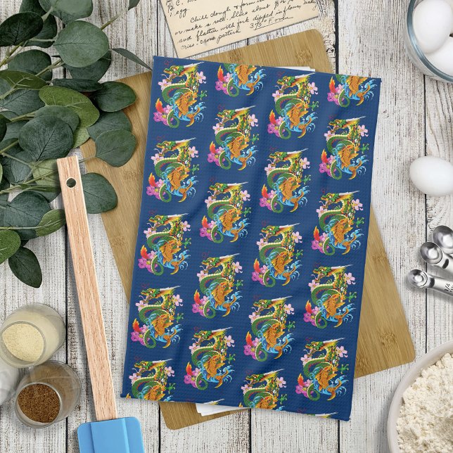 Linge De Cuisine Dragon chinois vert Koi (Créateur téléchargé)