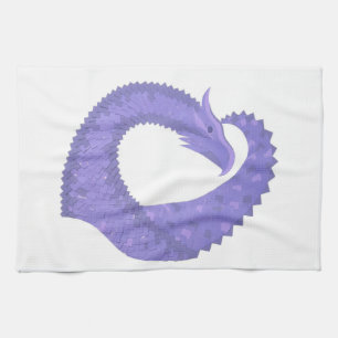 Linge De Cuisine dragon coeur lavande sur fond blanc