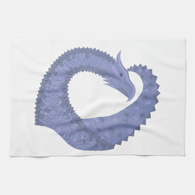 Linge De Cuisine Dragon de coeur gris bleu sur blanc (Horizontal)