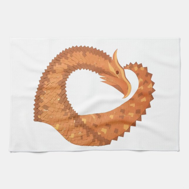 Linge De Cuisine Dragon de coeur orange brûlé sur blanc (Horizontal)