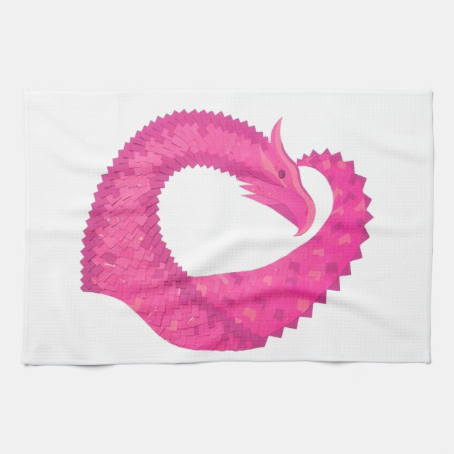 Linge De Cuisine Dragon de coeur rose chaud sur blanc (Horizontal)