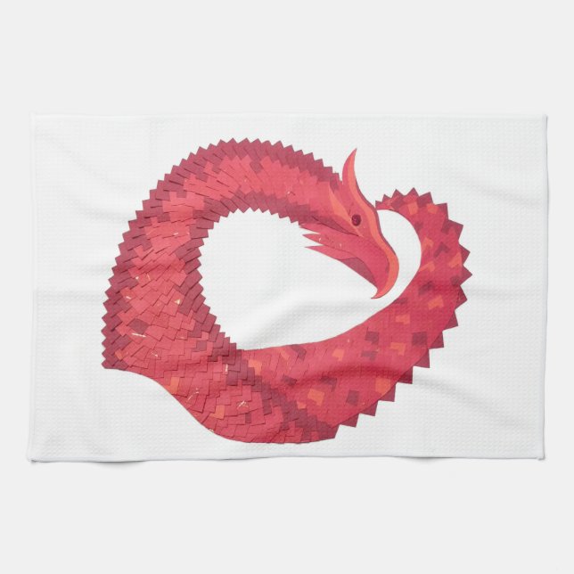 Linge De Cuisine Dragon de coeur rouge en blanc (Horizontal)
