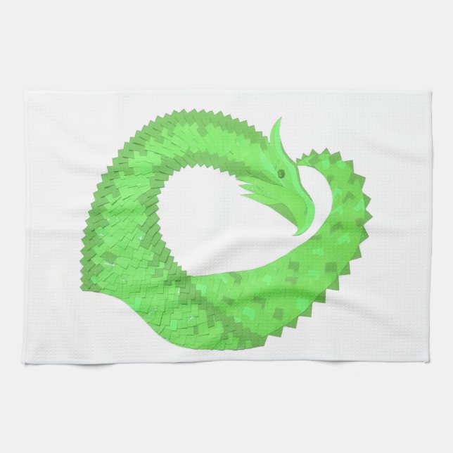 Linge De Cuisine Dragon de coeur vert citron blanc (Horizontal)