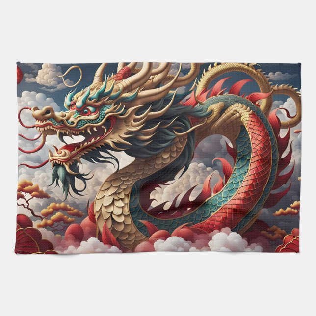 Linge De Cuisine Dragon de Nouvel An Chinois 2024 KitchT04 (Horizontal)