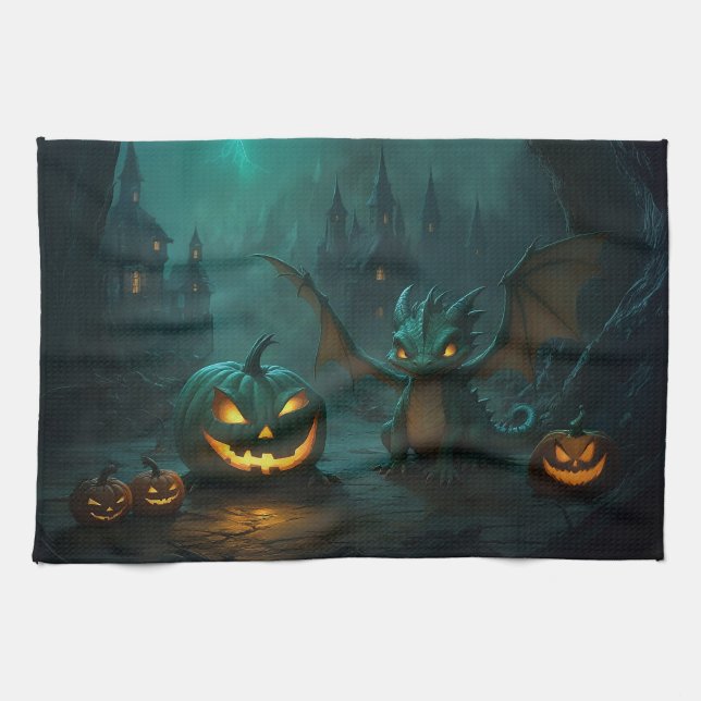 Linge De Cuisine Dragon d'Halloween mignon avec Citrouilles effraya (Horizontal)