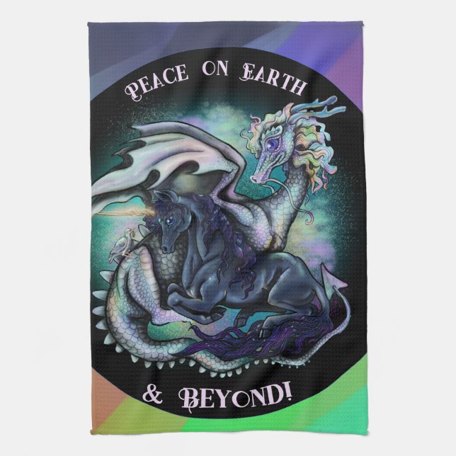 Linge De Cuisine Dragon et licorne de paix sur terre (Vertical)