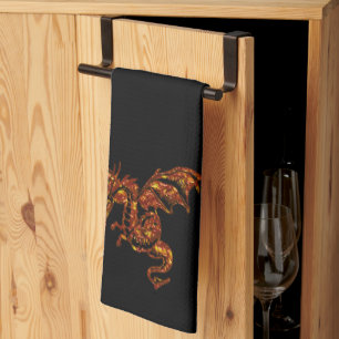 Linge De Cuisine Dragon flamboyant sur noir