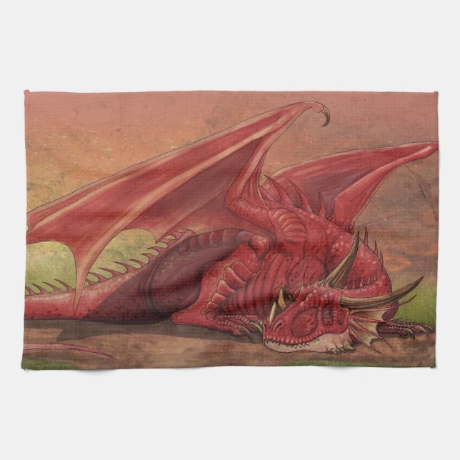 Linge De Cuisine Dragon rouge de sommeil (Horizontal)