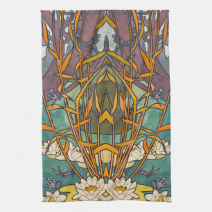 Linge De Cuisine Dragonfly de l'étang de fleurs mucha Art nouveau 