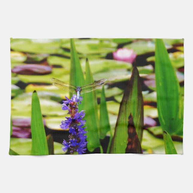 Linge De Cuisine Dragonfly lotus and purple flower (Horizontal)