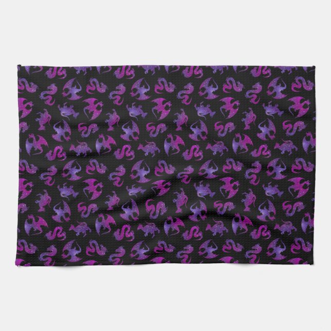 Linge De Cuisine Dragons de l'espace roses et violets (Horizontal)