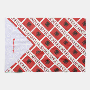 Linge De Cuisine Drapeau albanais d'Albanie en mosaïque rouge perso