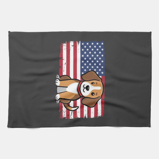 Linge De Cuisine Drapeau américain Chien Vector patriotique (Horizontal)