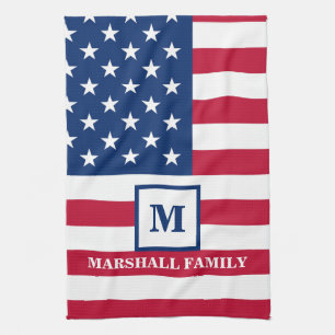 Linge De Cuisine Drapeau américain Customisé Monogramme 4 juillet