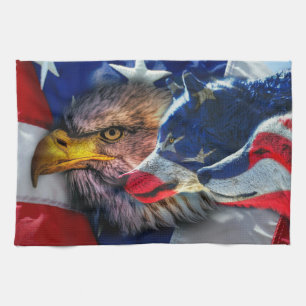 Linge De Cuisine Drapeau américain de loup d'aigle chauve Patriotiq
