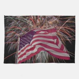 Linge De Cuisine Drapeau américain et feux d'artifice