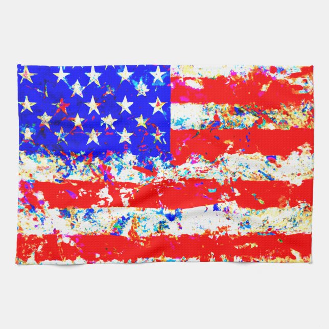 Linge De Cuisine Drapeau américain Grunge (Horizontal)