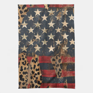 Linge De Cuisine Drapeau américain rustique imprimé léopard (3)
