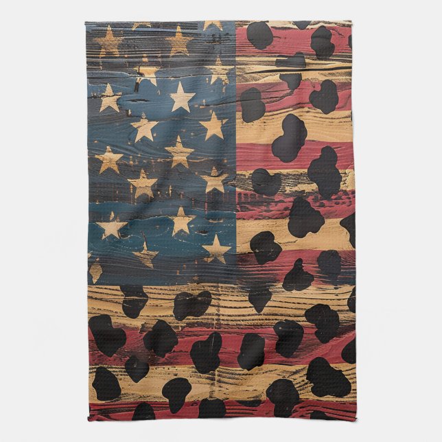 Linge De Cuisine Drapeau américain rustique imprimé léopard (4) (Vertical)