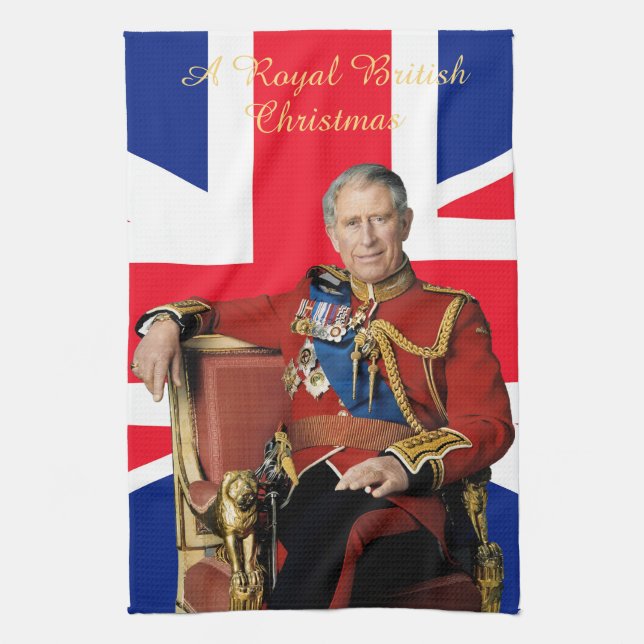 Linge De Cuisine Drapeau britannique King Charles III Salutation de (Vertical)