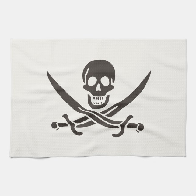 Linge De Cuisine Drapeau de crâne obsidien Drapeau de pirate Calico (Horizontal)