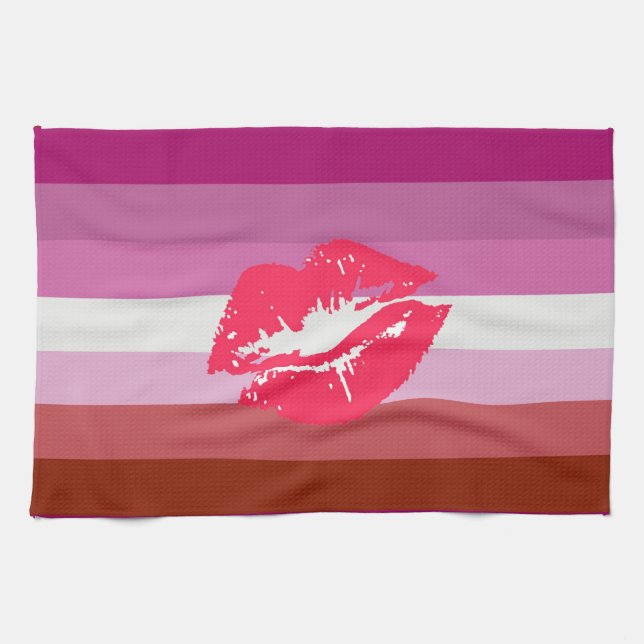 Linge De Cuisine Drapeau de fierté lesbienne au rouge à lèvres (Horizontal)