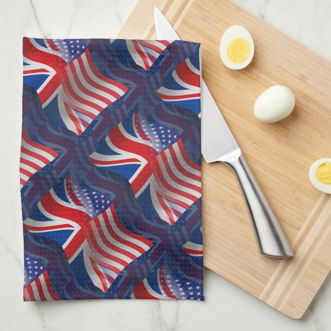 Linge De Cuisine Drapeau de ondulation Britannique-Américain (Quart Plié)