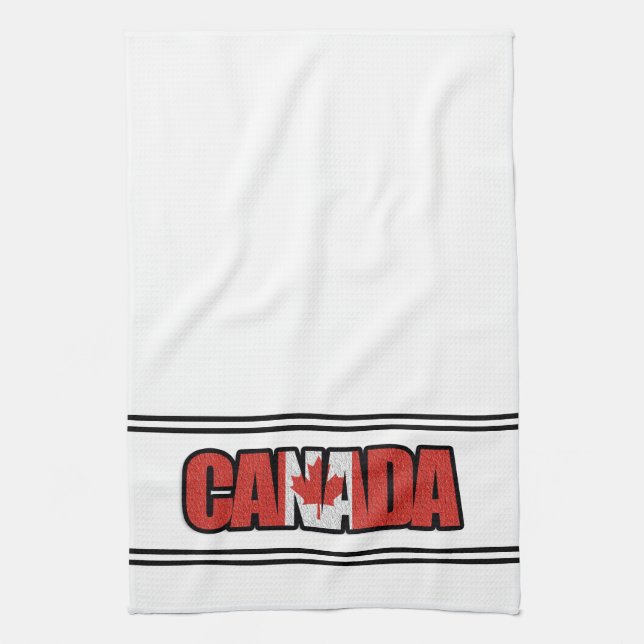 Linge De Cuisine Drapeau Du Canada Avec Feuille D'Érable En Texte T (Vertical)