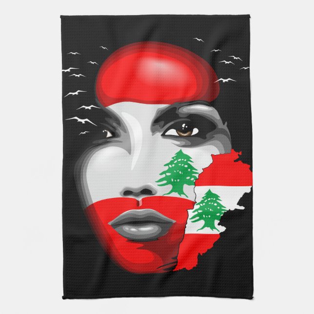 Linge De Cuisine Drapeau et carte du Liban sur le visage de la fill (Vertical)