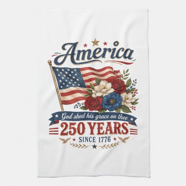 Linge De Cuisine Drapeau floral 250 ans d'Amérique (Vertical)