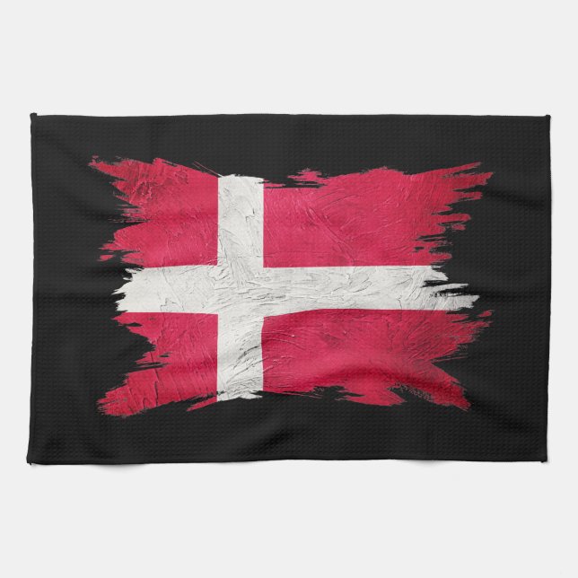 Linge De Cuisine Drapeau Grunge Danemark, Drapeau Brush, Drapeau Da (Horizontal)