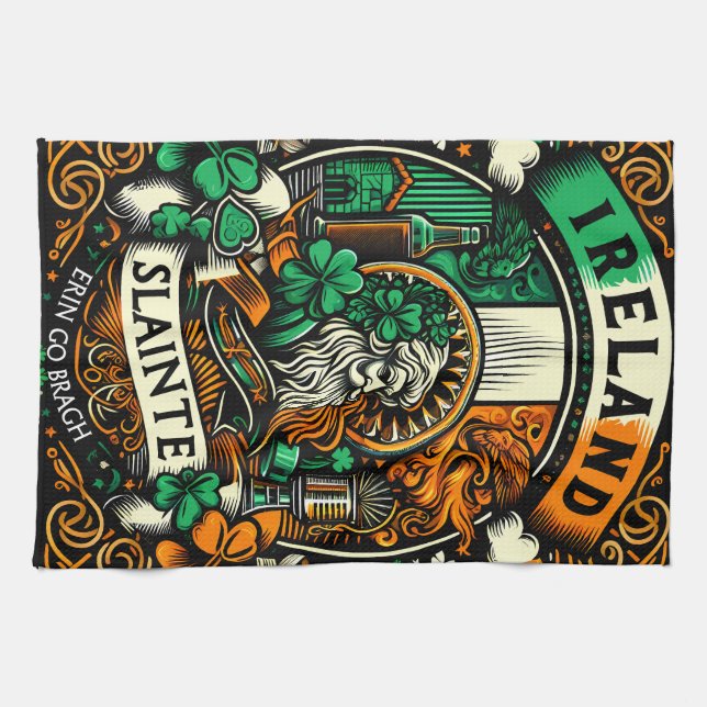 Linge De Cuisine Drapeau irlandais Saint Patricks Day Slainte (Horizontal)