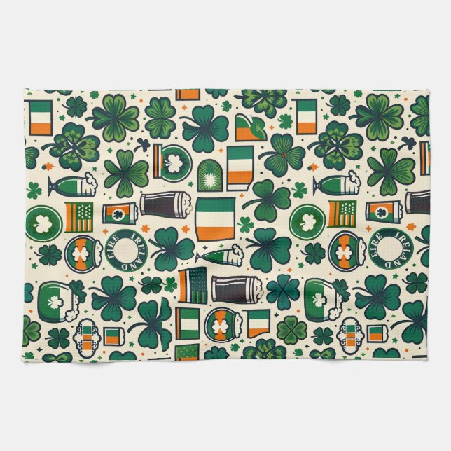 Linge De Cuisine Drapeau irlandais Saint Patricks Day Slainte (Horizontal)