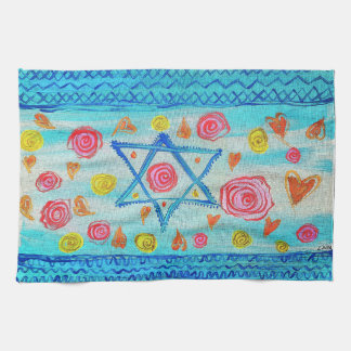 Linge De Cuisine Drapeau israélien lunaire avec fleurs & coeurs