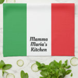 Linge De Cuisine Drapeau italien en gras personnalisé<br><div class="desc">Apron Drapeau Italien Gras. Personnalisez-le avec le nom du cuisinier ! Cuisine italienne ou restaurant avec Nom Serviette de cuisine. Conçu sur mesure pour les cuisines italiennes, que ce soit dans un restaurant ou chez vous, ce design a les couleurs du drapeau italien (vert, blanc et rouge) avec un texte...</div>