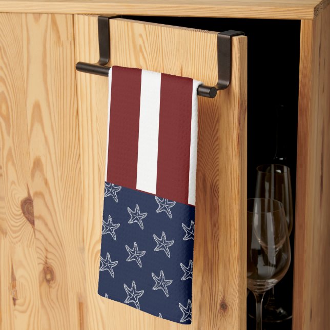 Linge De Cuisine Drapeau Nautique Américain Rouge Blanc Bleu Starfi (Pliage en tiers)