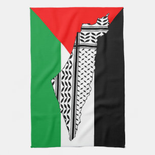Linge De Cuisine Drapeau palestinien et carte avec Motif Keffiyeg