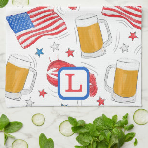 Linge De Cuisine Drapeau patriotique Beer Lobster Stars Monogramme