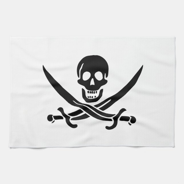 Linge De Cuisine Drapeau pirate crâne épées croisées (Horizontal)