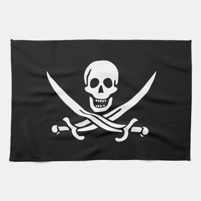 Linge De Cuisine Drapeau pirate crâne épées croisées (Horizontal)