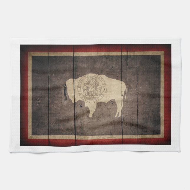 Linge De Cuisine Drapeau robuste de Wyoming en bois (Horizontal)