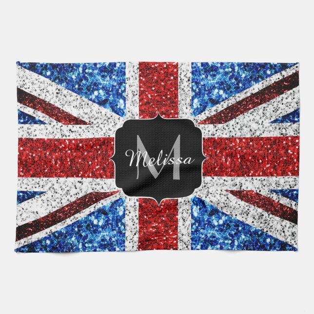 Linge De Cuisine Drapeau rouge bleu blanc brillant parties scintill (Horizontal)