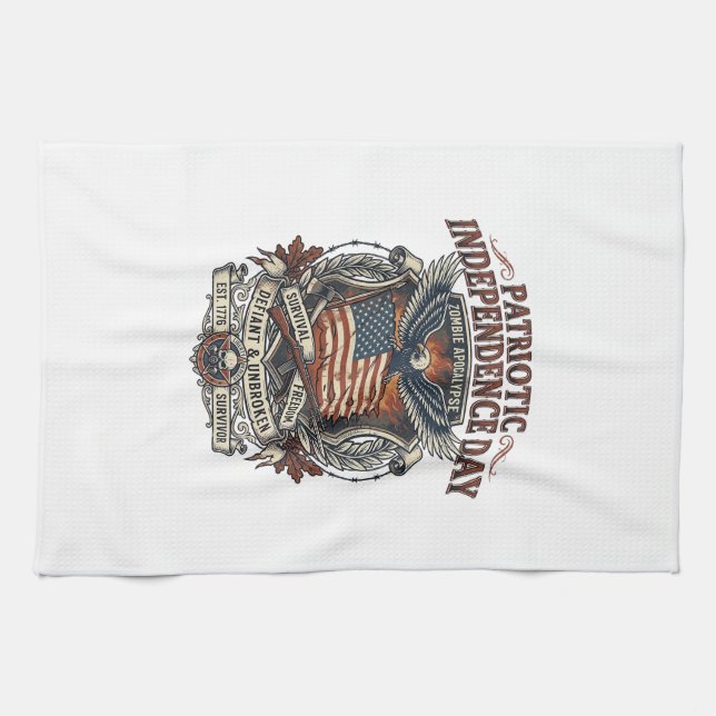 Linge De Cuisine Drapeau Rust Patriotique Survivant Zombie Apocalyp (Horizontal)