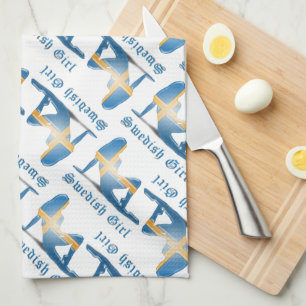 Linge De Cuisine Drapeau suédois de silhouette de fille